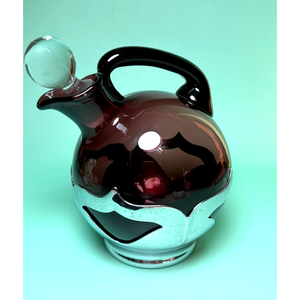 Vintage Farber Brothers Krome Kraft Amethyst Glass Decanter Ball Pitcher Stopper